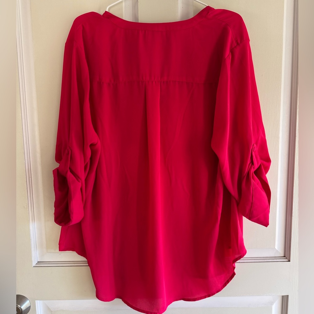 Torrid Harper Georgette Lace Up 3/4 Sleeve Virtual Pink Blouse Size 1X NWT - Picture 5 of 10